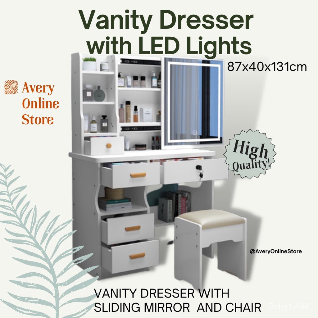 Avery Vanity Mirror and Dresser with LED Light / Lighted Vanity Mirror