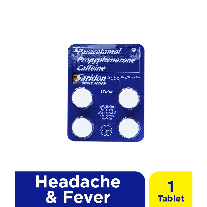 SARIDON Triple Action Pain Relief Paracetamol 1 Tablet Shopee Philippines
