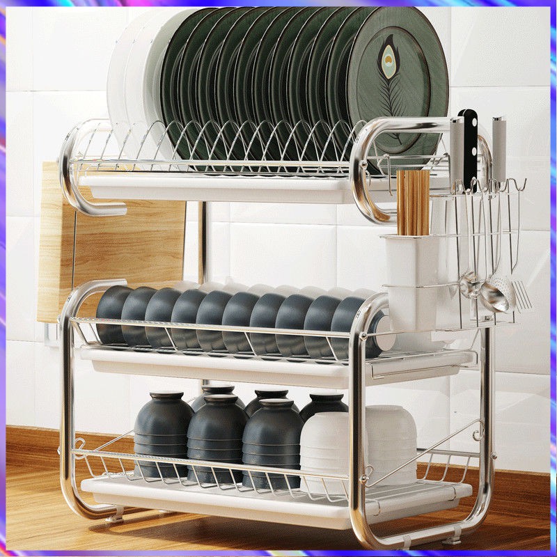 [Spot]3Layer Stainless Steel Dish Rack Kitchen Storage Rack Drain Rack
