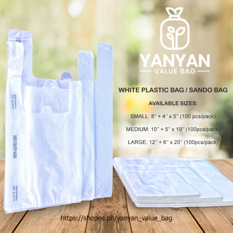 BIODEGRADABLE WHITE SANDO BAG THICK SMALL/ MEDIUM/ LARGE (100PCS/PACK