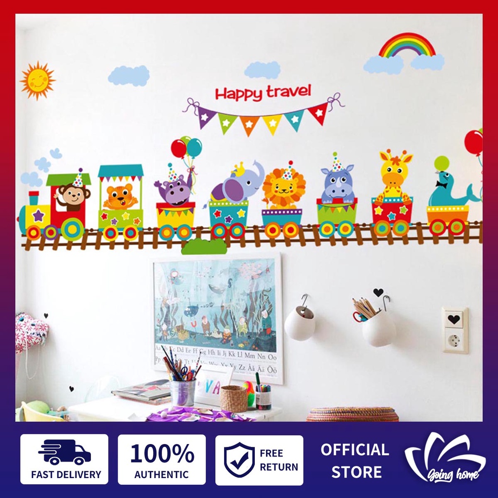 Animal Trains Wall Stickers Cute Cartoon Wall Decals Peel and Stick Removable Wallpaper for Kid