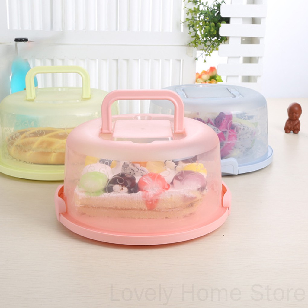 Plastic Round Cake Box Carrier Handle Pastry Storage Holder Dessert