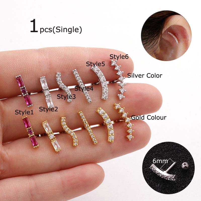 1pcs Stainless Steel Stud 6mm Length Daith Helix Piercing Earrings with