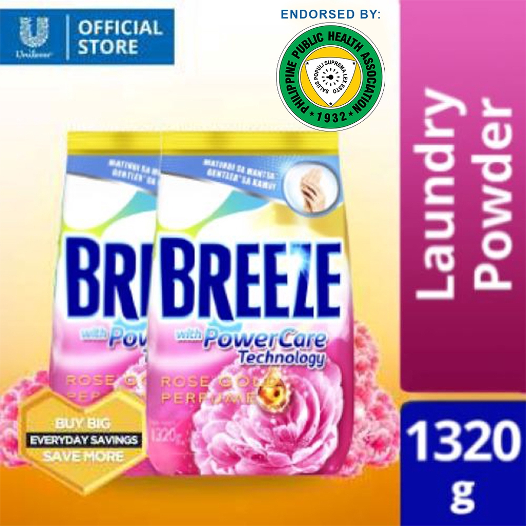 Breeze Laundry Powder Detergent Rose Gold Perfume 1.32kg Pouch 2x