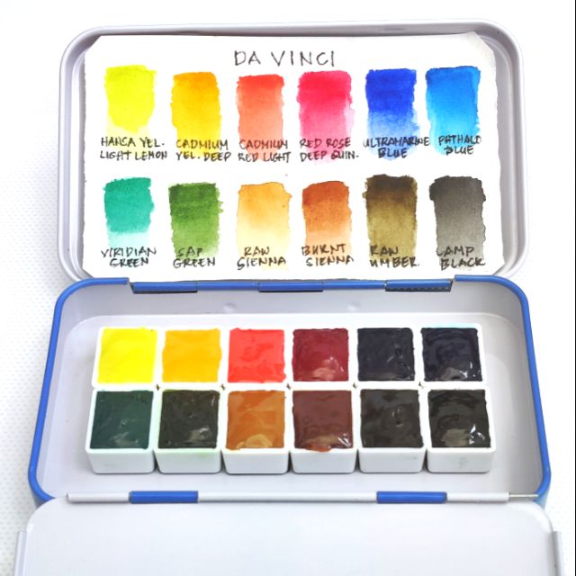 Da Vinci Watercolor set, 12 colors half pans with Tin Container