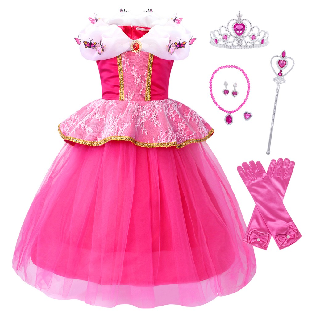 Girls' Princess Aurora Costume Fancy Holiday Dress Christmas for Kids