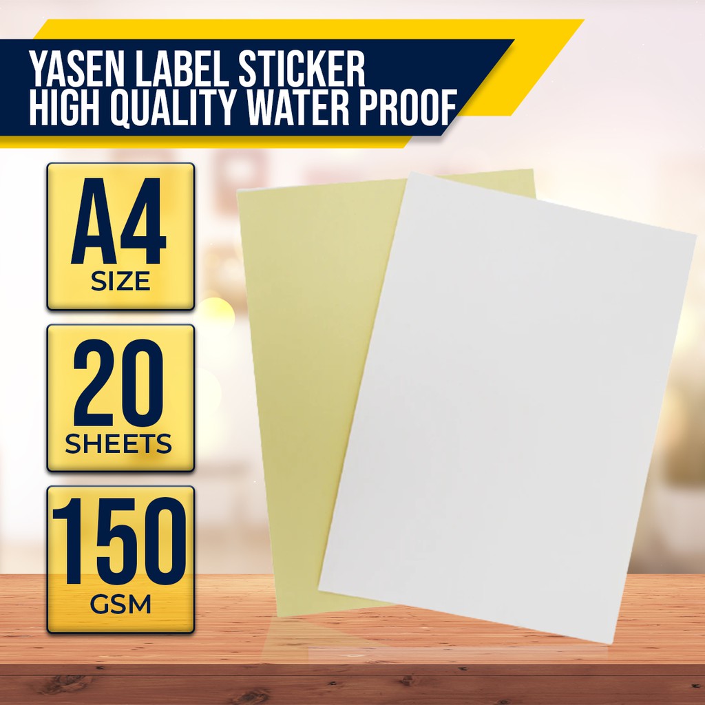Yasen Printable Label Sticker Paper Glossy A4 150 gsm / Waterproof