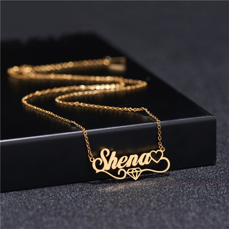 DIY name necklace made stainless steel 316 English heartshaped diamond