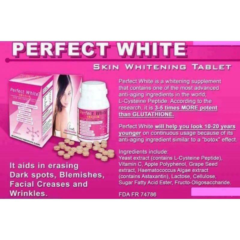 Perfect White Skin Whitening Tablet (30 tablets) Shopee Philippines