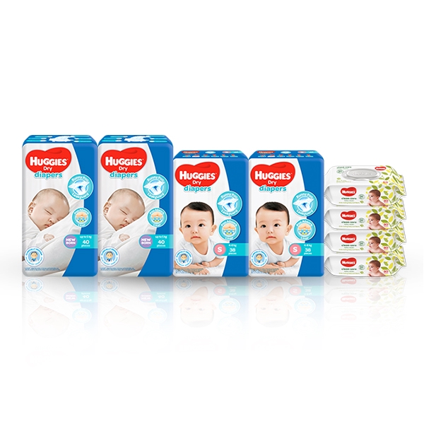 Huggies Baby Diaper Bundle (New Born, Small & Baby Wipes