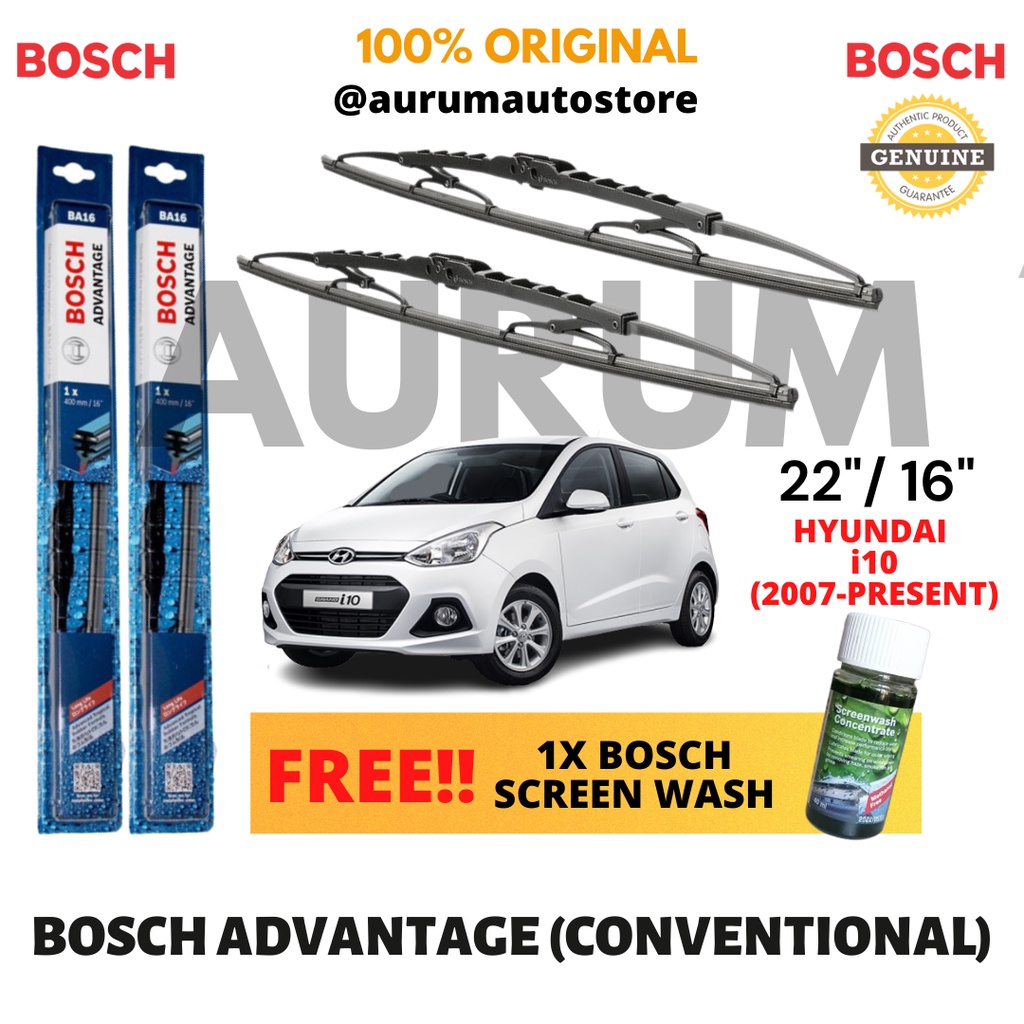 Bosch Advantage Wiper Blade set for Hyundai i10 2007Present (22/16