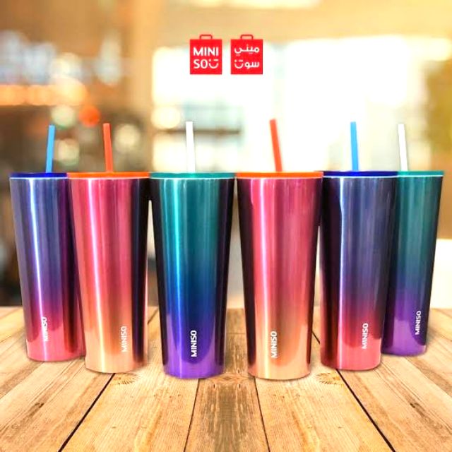 MINISO 750ml Stainless Steel Polished Drinking Cup With Straw WATER