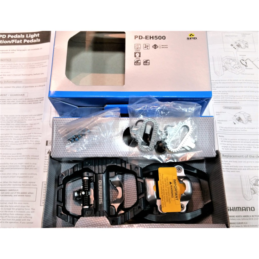 SHIMANO EH500 Flat & Cleat MTB Bike Pedals / Pedal with Free SH56 SPD