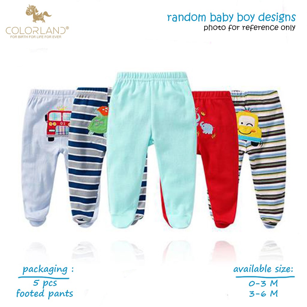 5pcs Colorland Newborn Footed Pants for Baby Boy 100 cotton comfy