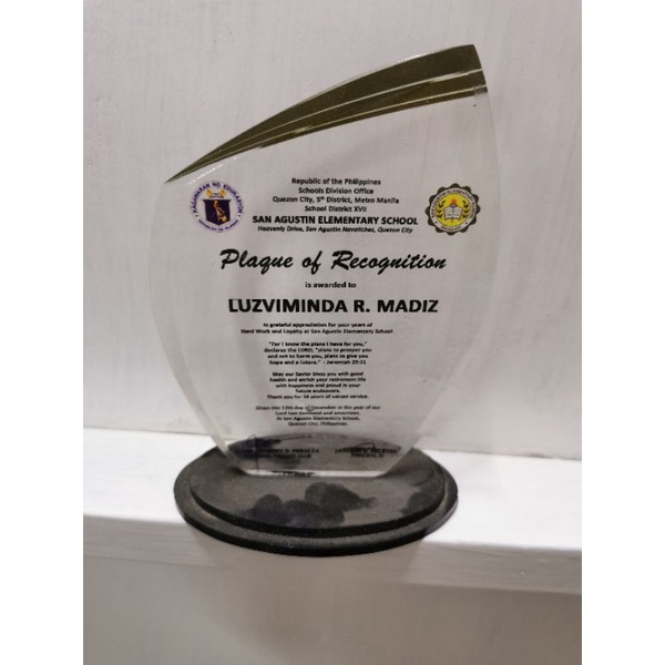 4.5MM ACRYLIC CUSTOMIZED PLAQUE/TROPHY AWARDS Shopee Philippines