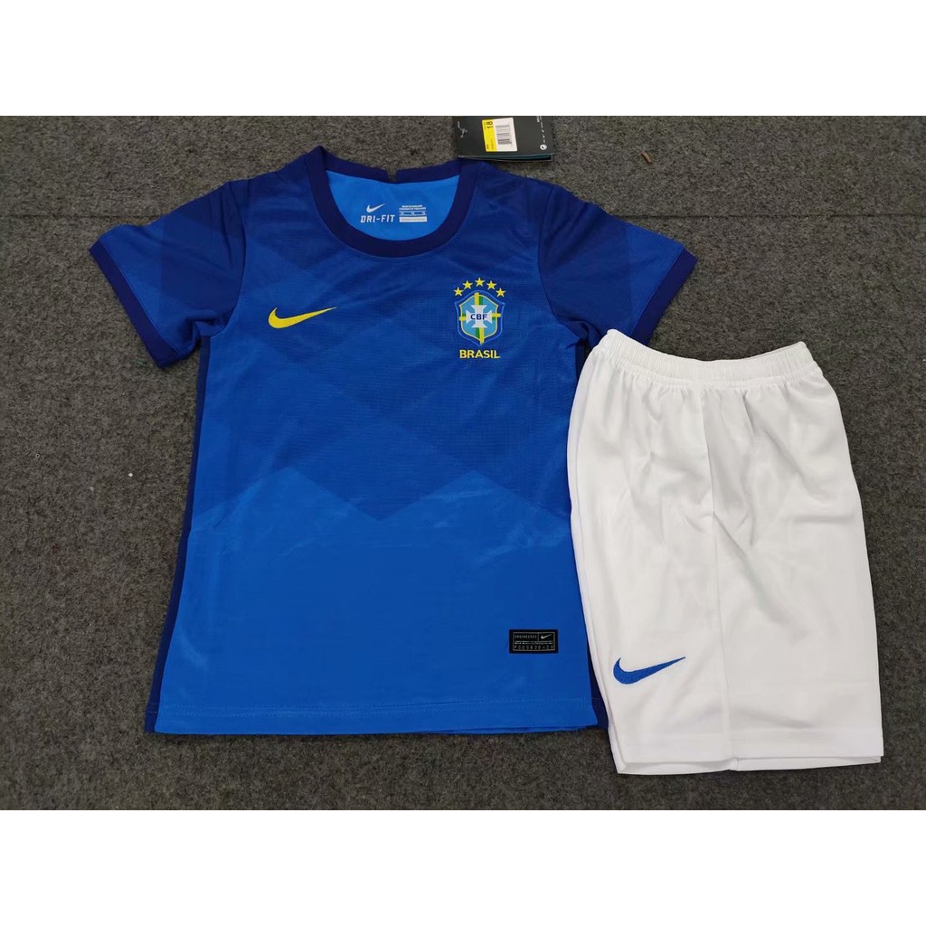 Brazil Away Jersey Set Kids Football Jersey with Pants Suit 2020/21