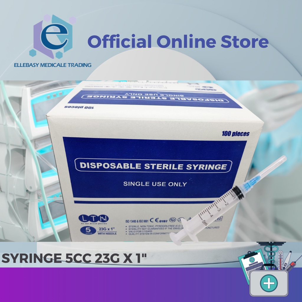 Ellebasy Syringe 5cc, Syringe with Needle, Disposable Syringe, Box of