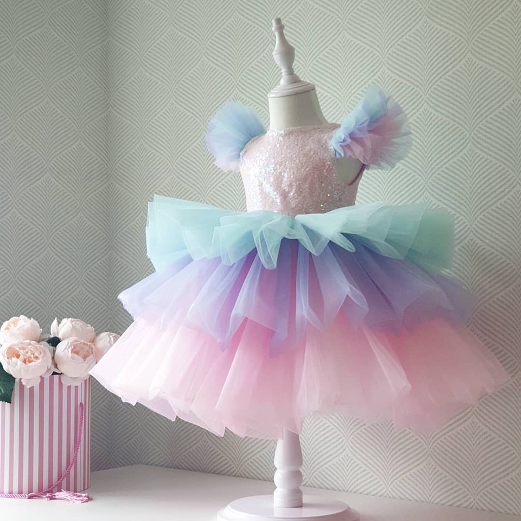 310Yrs Girls Rainbow Unicorn Princess Dress Girl Party Dress Tulle