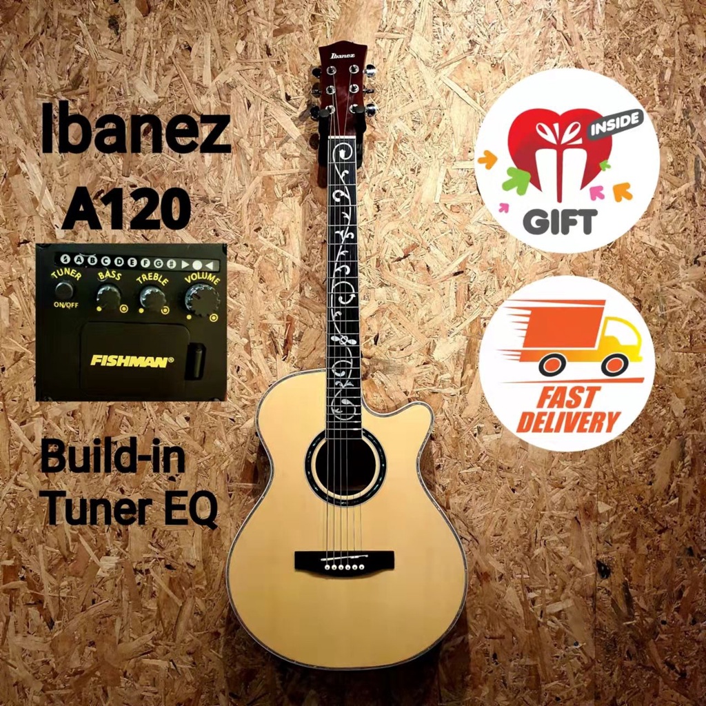 Ibanez A120 40" Acoustic Guitar with Pickup Tuner EQ Wings Piano Bass