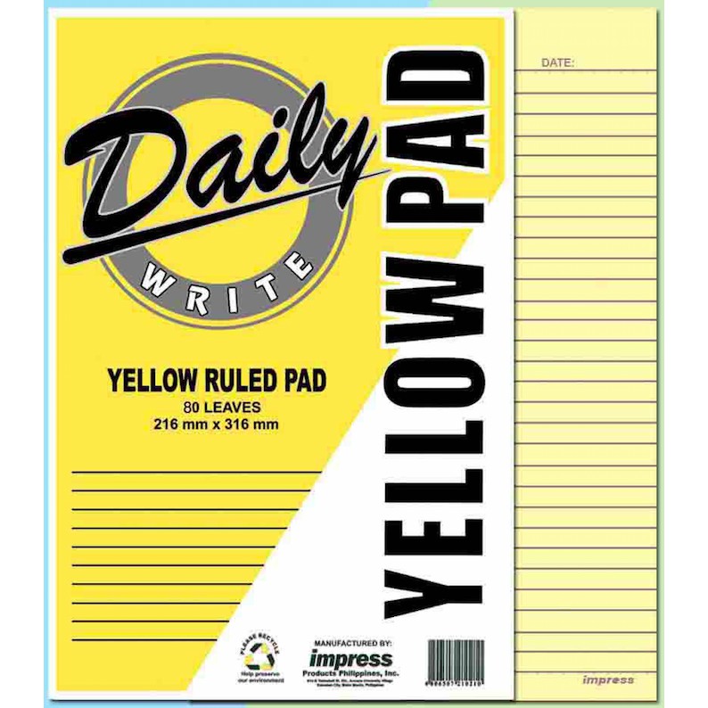 Daily Write Yellow Pad 80 leaves with Individual Plastic Shopee Philippines