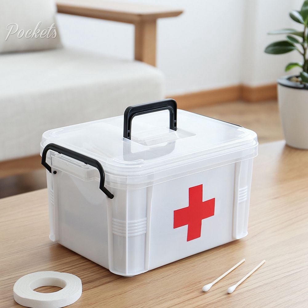 ღ Plastic 2 Layers Health Pill Medicine Chest First Aid Kit Case
