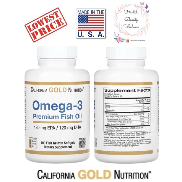 California Gold Nutrition, Omega3 Premium Fish Oil, 180 EPA / 120 DHA