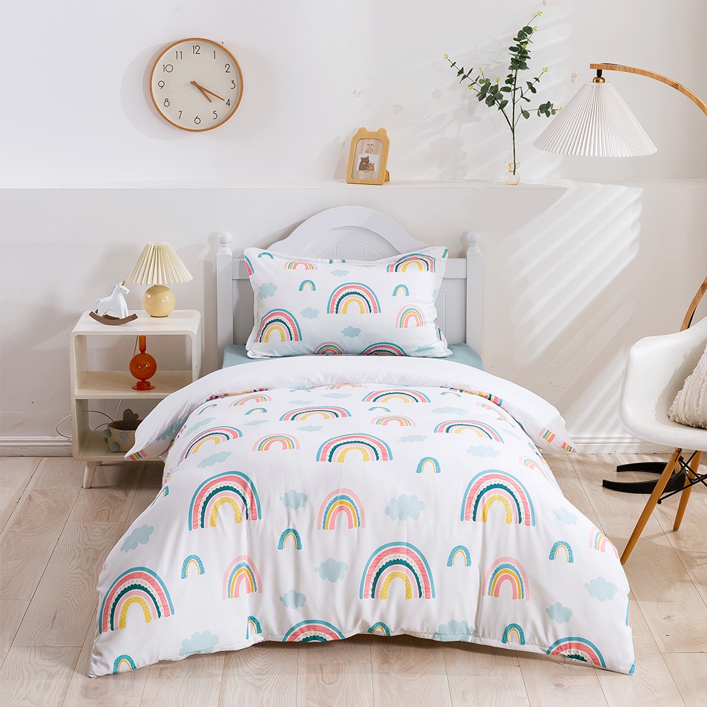 Rainbow Bedding Set Luxury Cartoon Duvet Cover Set Custom Kawaii Bed