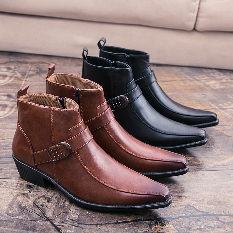 Men Martin boots Pointed Toe Chelsea Boots Leather Breathable Ankle
