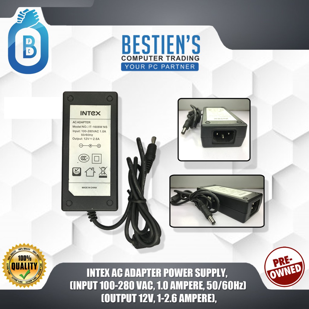 INTEX AC ADAPTER POWER SUPPLY, (INPUT 100280 VAC, 1.0 AMPERE, 50/60Hz