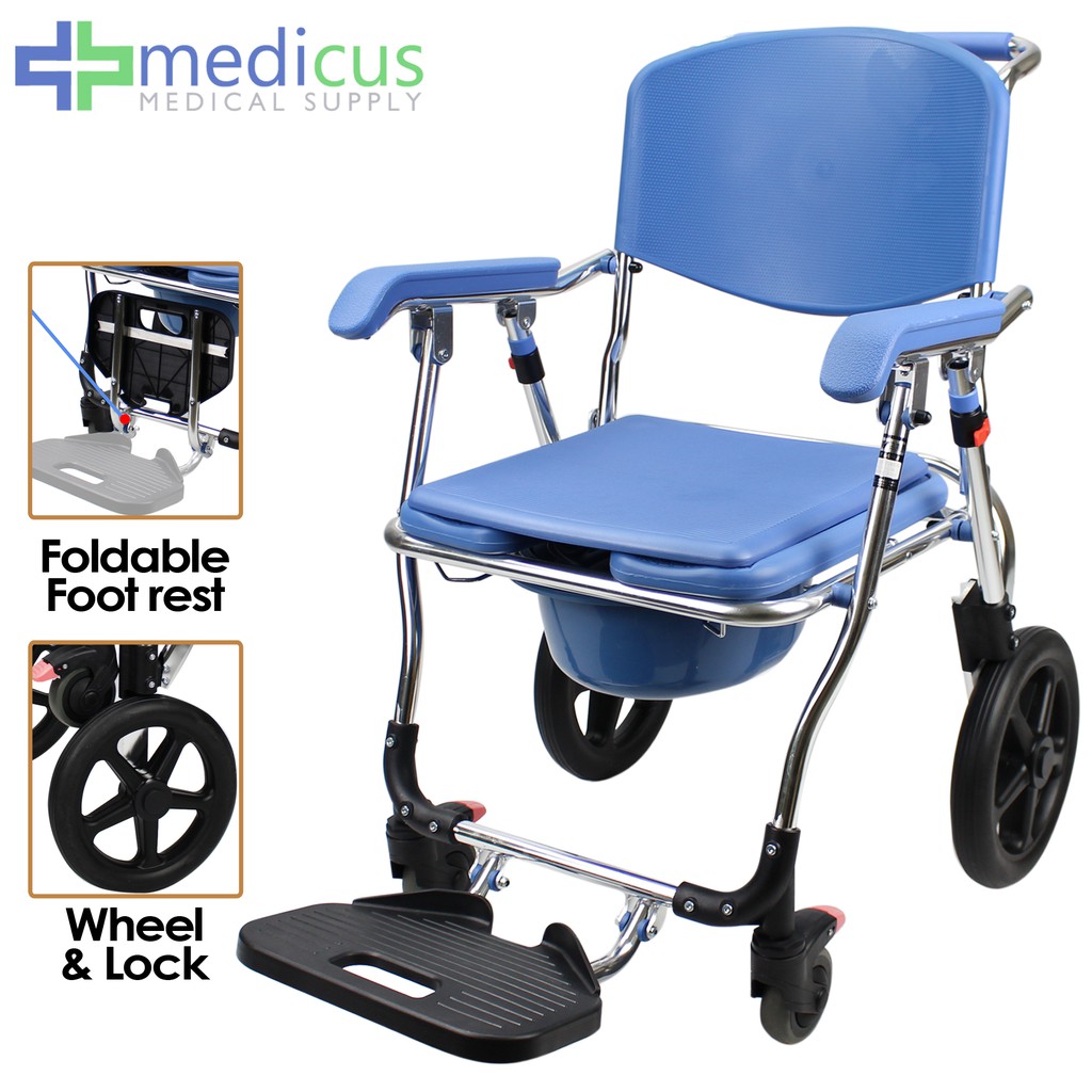 699 Heavy Duty Duty Foldable Commode Chair Toilet with Wheels Arinola