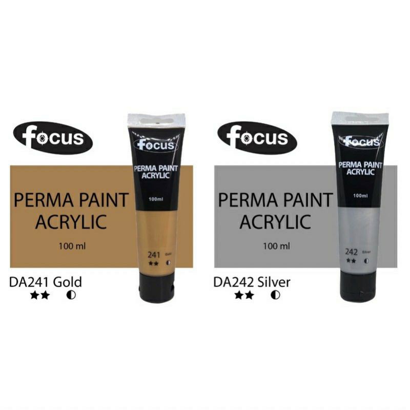 Focus Perma Acrylic Paint Metallic Gold / Silver 100ml Tube Shopee
