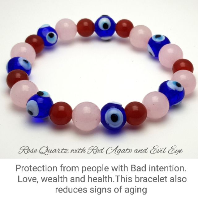 SALE! AUTHENTIC BLESSED ROSE QUARTZ, EVIL EYE, W RED AGATE Shopee