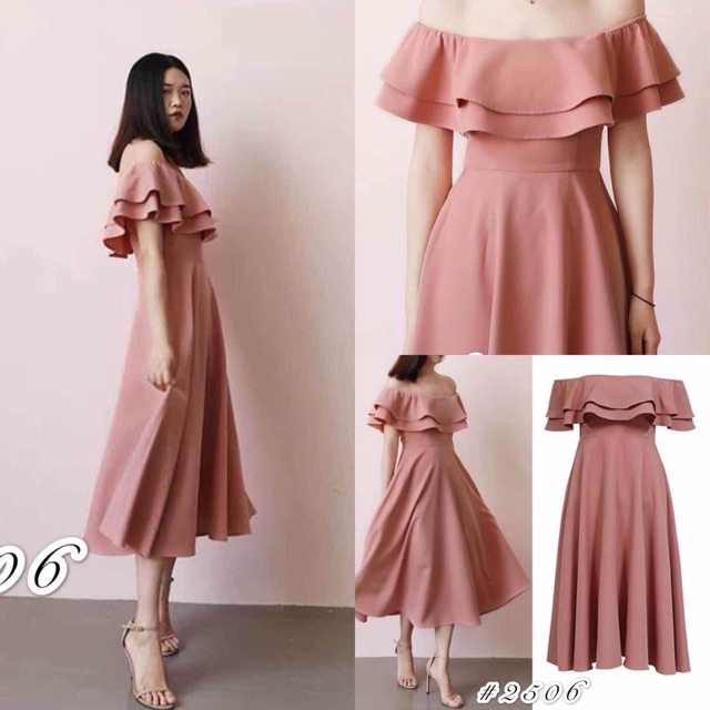 Yco Korean offshoulder pink dress Casual off shoulder Cocktail Party