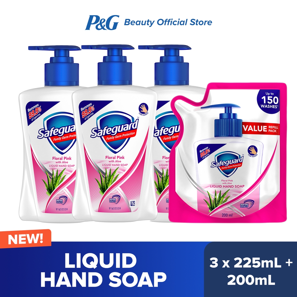 Safeguard Pink Liquid Hand Soap 225mL (3 pieces) + 200mL Refill
