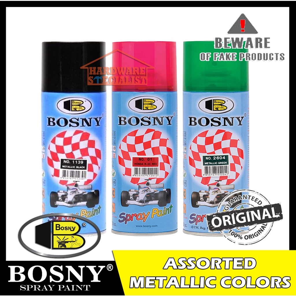 Bosny Spray Paint Metallic Black, Honda Red or Metallic Green