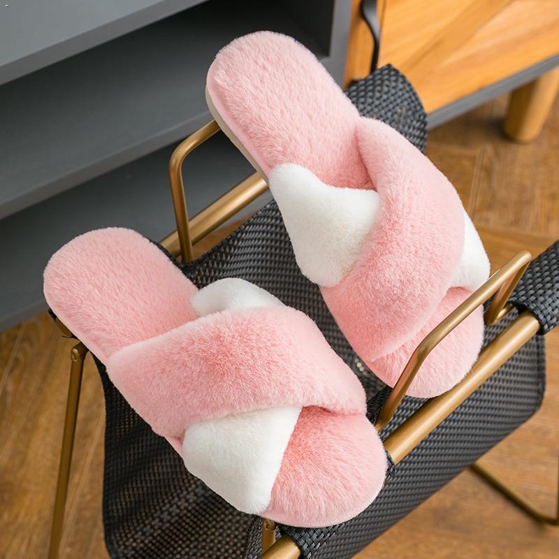 New Japanese style rabbit fur crossopen slippers for men