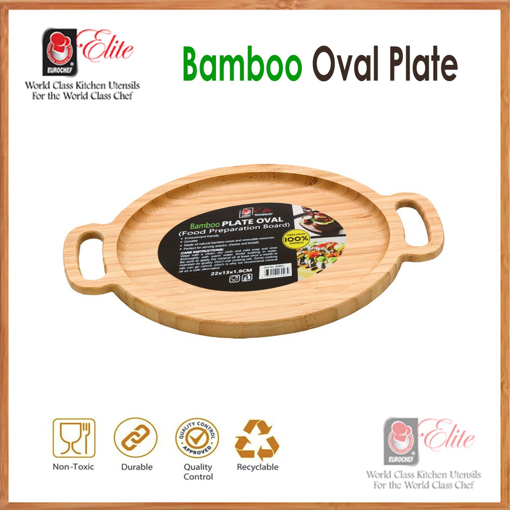 Eurochef Bamboo Oval Plate Natural Bamboo Food Preparation Board EcoFriendly Plate Shopee