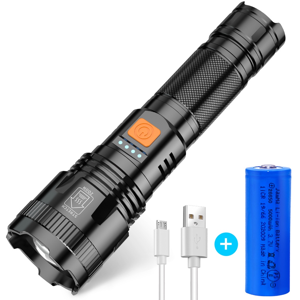 New P90 LED Torch, Super Bright 5000 Lumens Rechargeable Zoomable and Waterproof Flashlight with