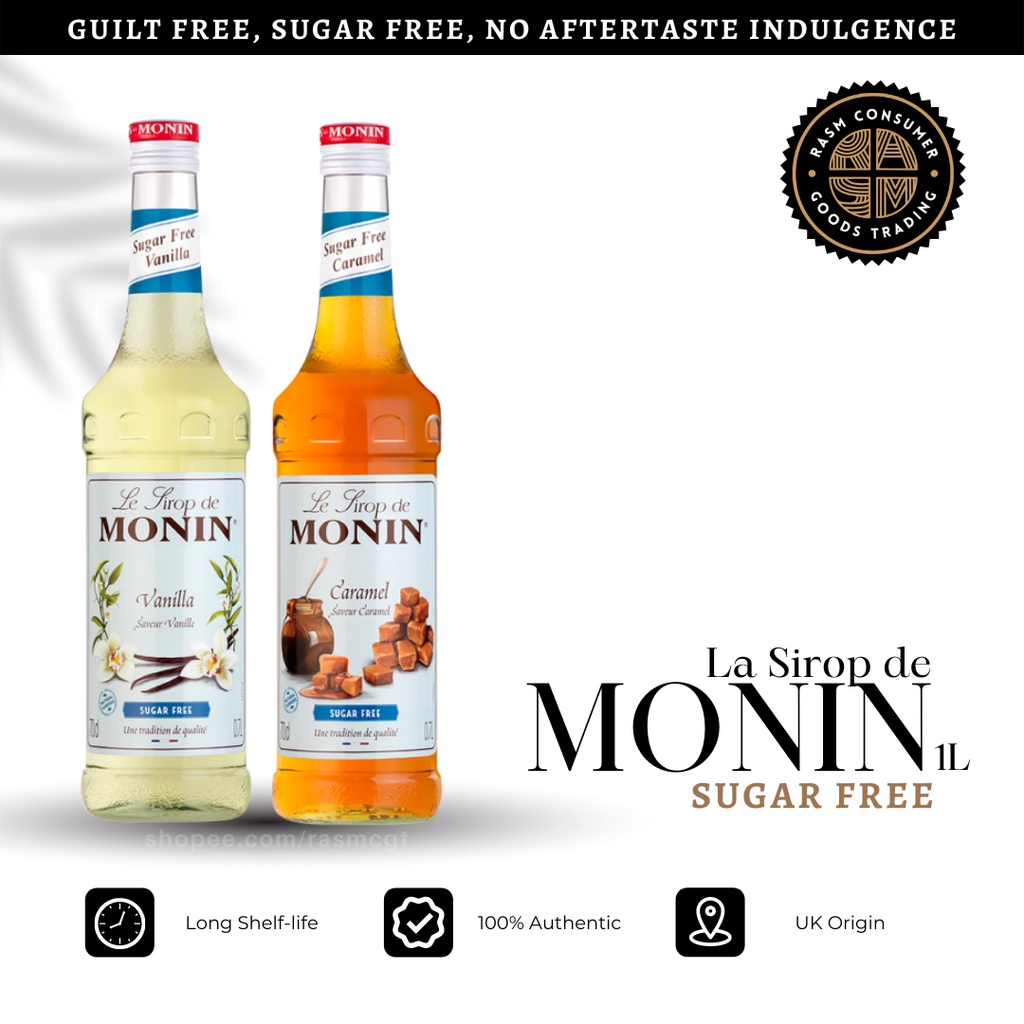 MONIN Syrup Sugar Free, 1Liter PET Bottle (SF Caramel, SF Vanilla