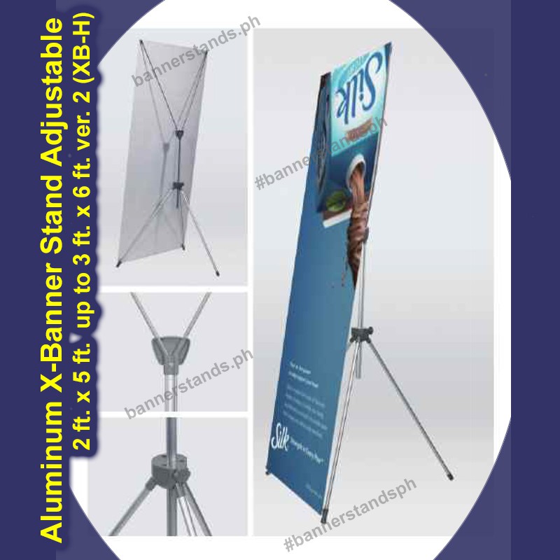 Aluminum Adjustable X Banner Stand (v. 2) Flexi Standee 2ft x 5ft up to