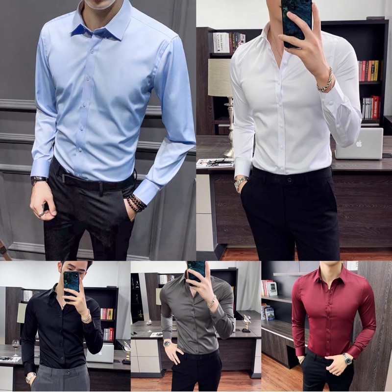 Plain Long sleeve polo for men polo Formal Office Shirts Shopee