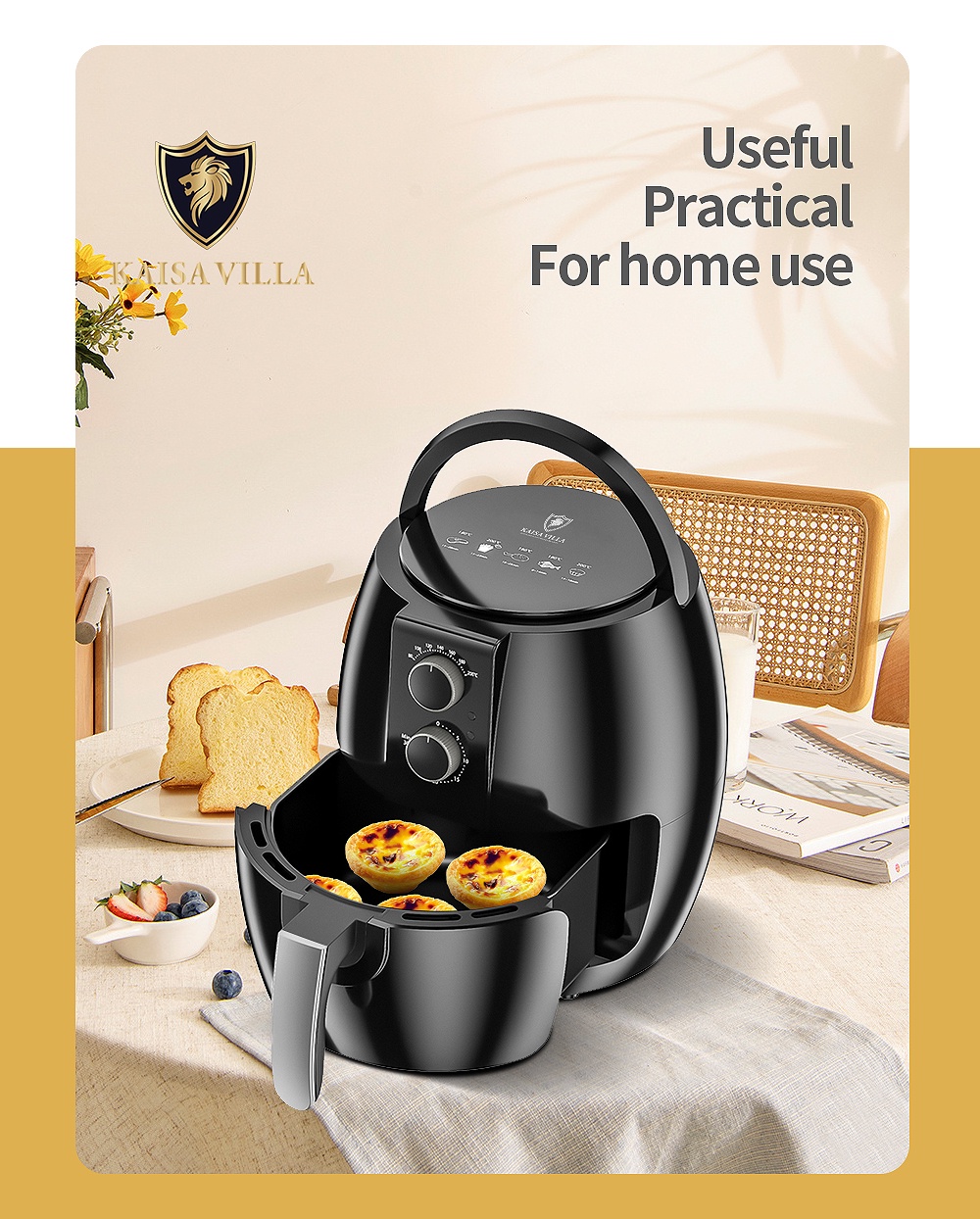 Kaisa Villa air fryer 4.5L 5.5L electric fryer oil free non stick pan