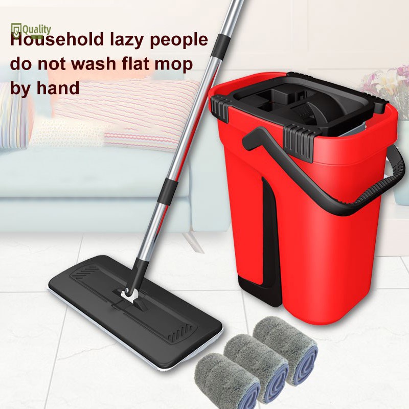 Mops Bucket System for Floor Cleaning 2 in 1 Wash Dry with Flat Fiber
