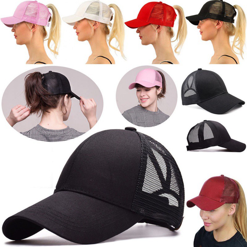 High Ponytail Hole Baseball Hats Cap For Women,messy Bun Hat Adjustable Cotton And Mesh Trucker