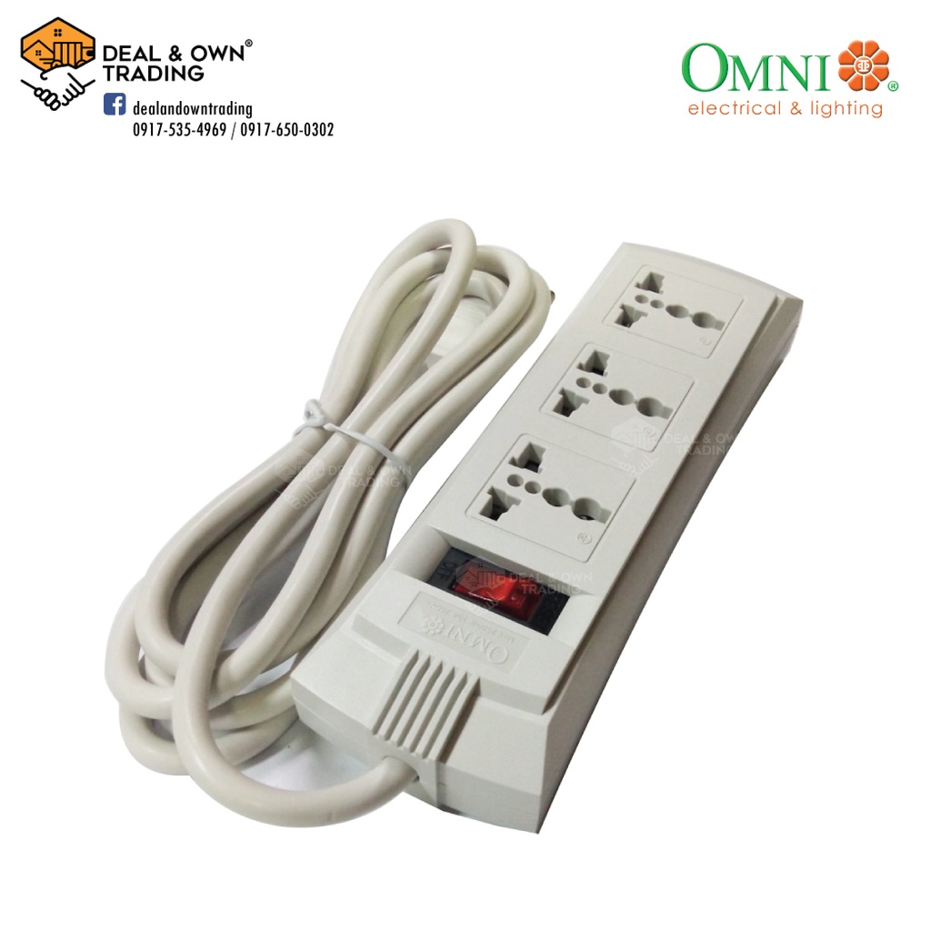 Omni WEU103 Extension Cord Set 3 Gang Outlet Socket with Switch