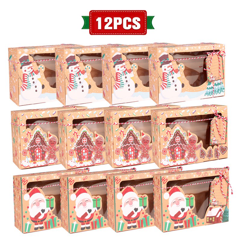 3/6/9/12pcs Kraft Paper Candy Boxes Merry Christmas Cookie Gift Box
