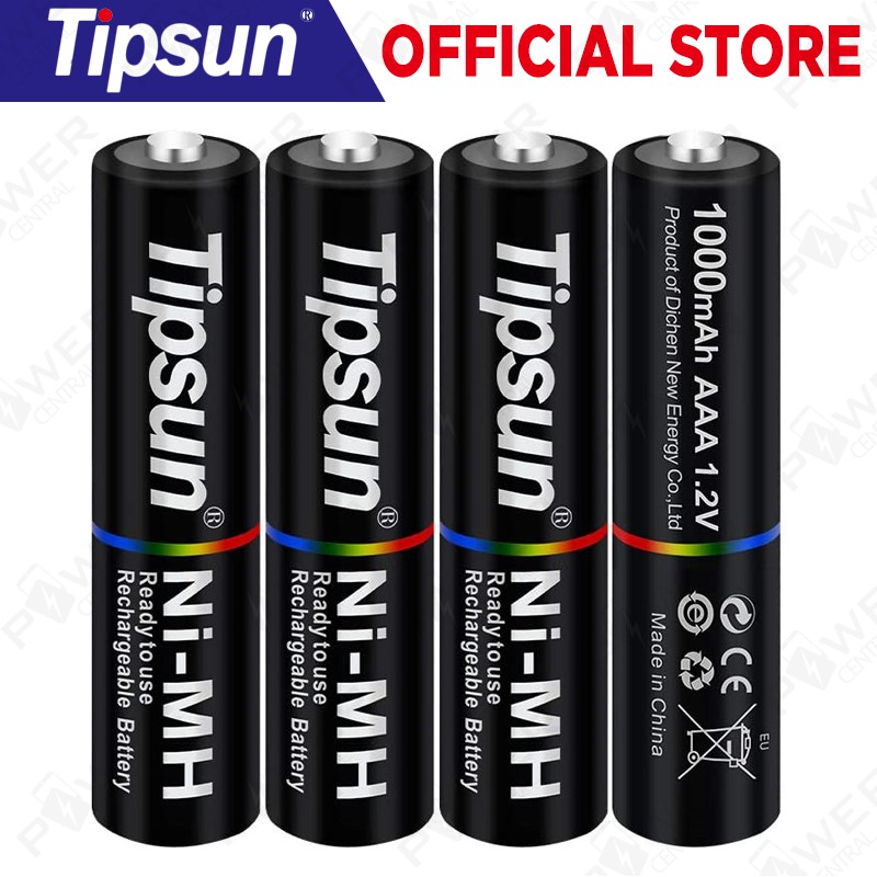4 pcs Tipsun AAA Rechargeable Batteries NiMH, 1000mAh High Capacity, 1000 Cycle Charged