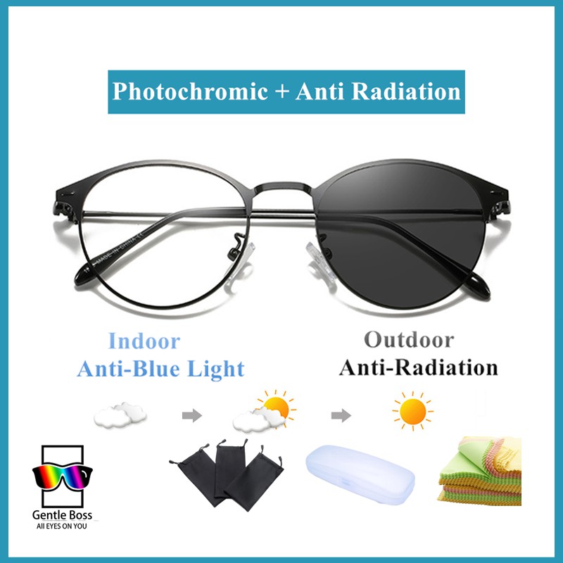 Anti Radiation Photochromic Eyeglasses For Women Men Replaceable Lens