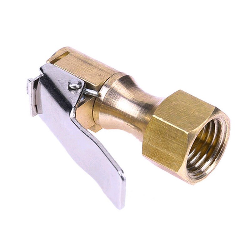 1x Straight Brass Cars Tire Inflator Valve Stem Connector Air Chuck Lock On Clip