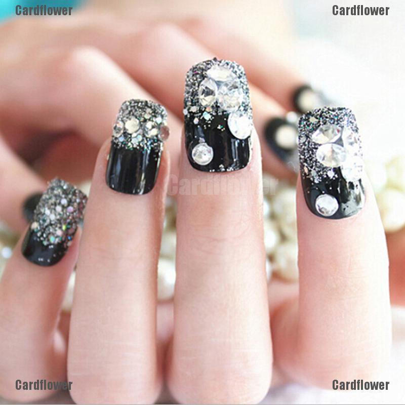 Plusflower 24 Pcs Black Acrylic Fake Finger Nails Full Cover Fake False
